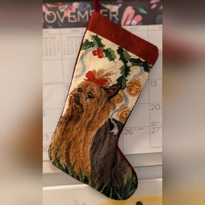 Needlepoint Yorkshire Terrier Wool Christmas Stocking